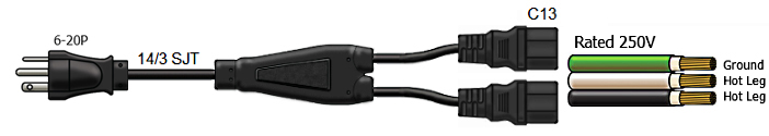 splitter power cord 6-20 to C13